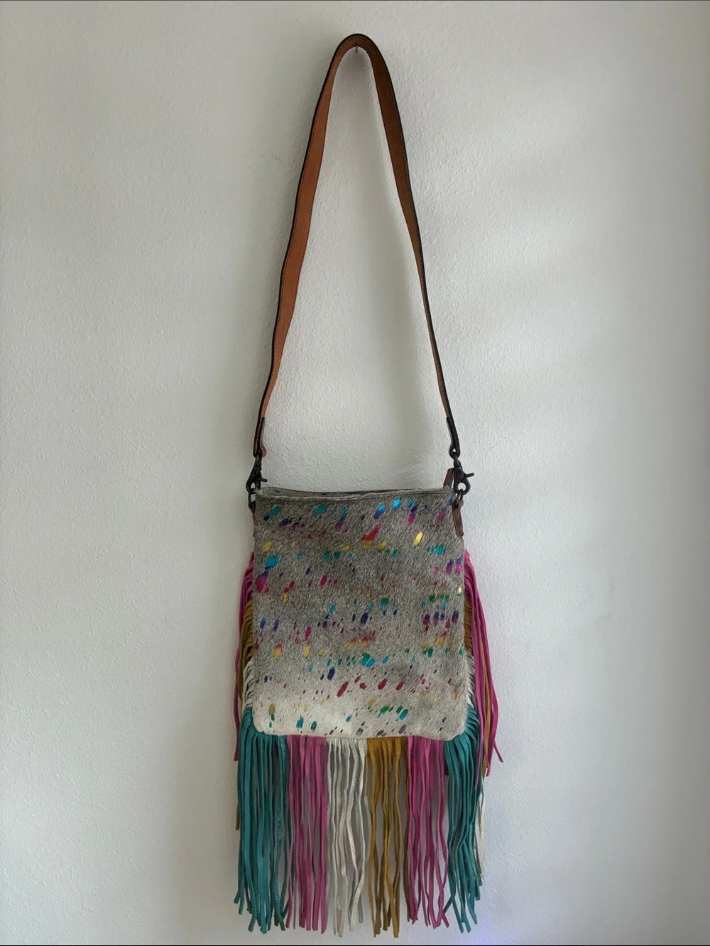 American Darling Rainbow Speckled Fringe Crossbody Bag